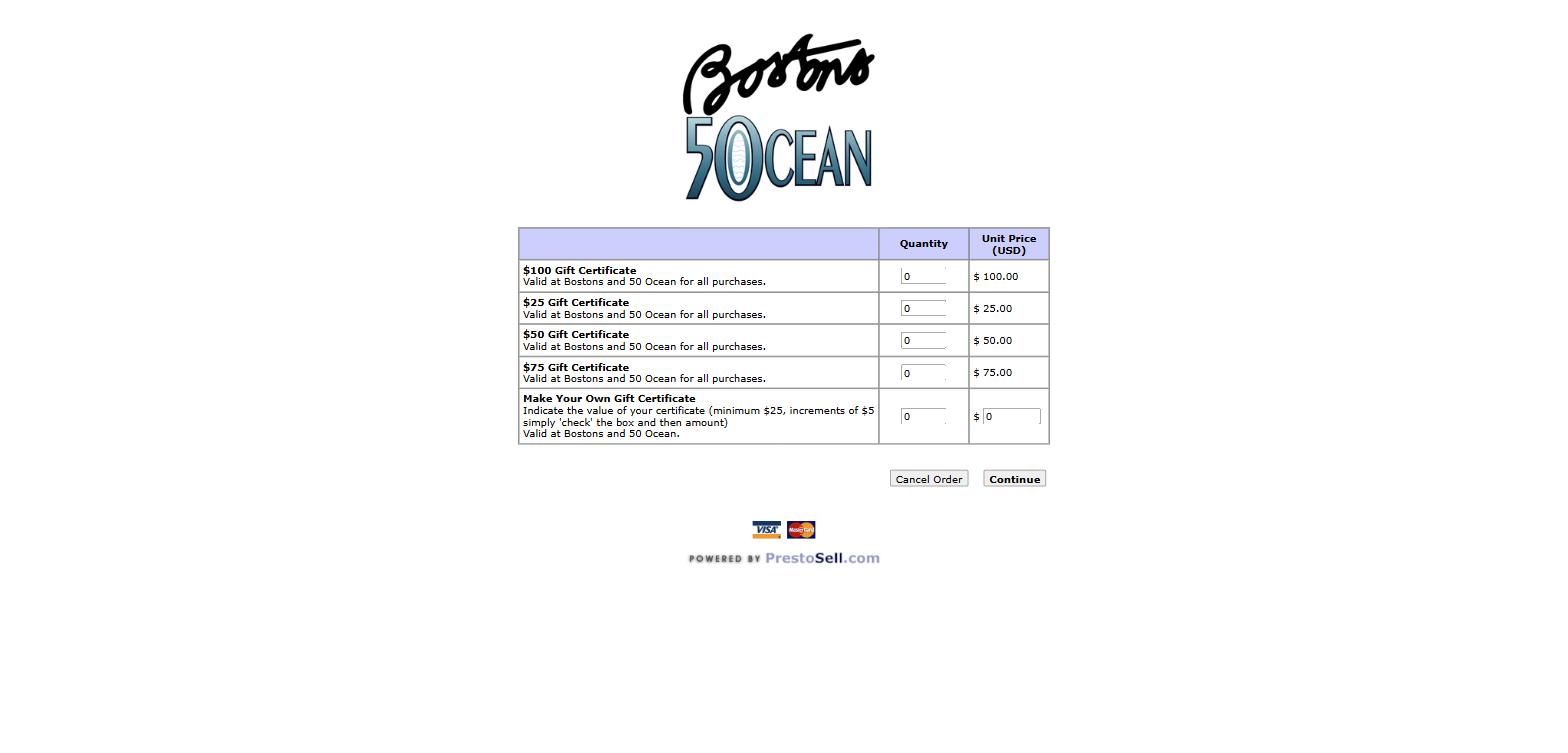 Bostons On The Beach & 50 Ocean order form