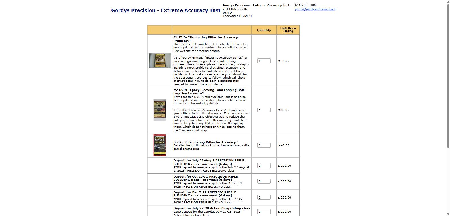 Gordys Precision - Extreme Accuracy Inst order form