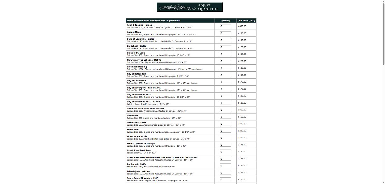 Michael Blaser Studio order form