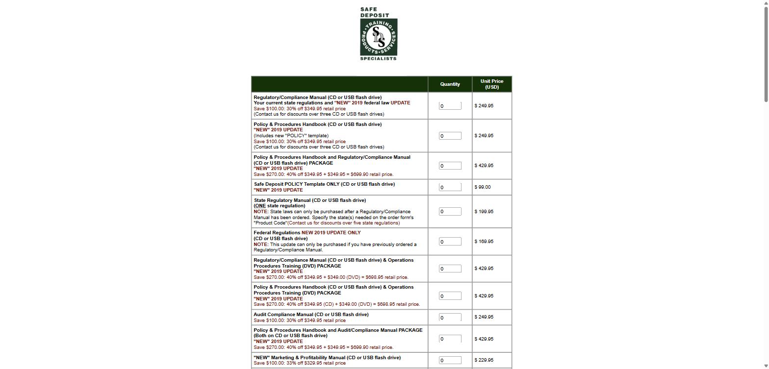 Safe Deposit Specialists order form